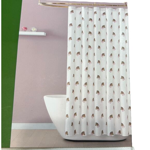 Kate Spade Leopard Head Toss Shower Curtain NWT Sz 72in x 72in Animal Print Bow - Picture 4 of 5